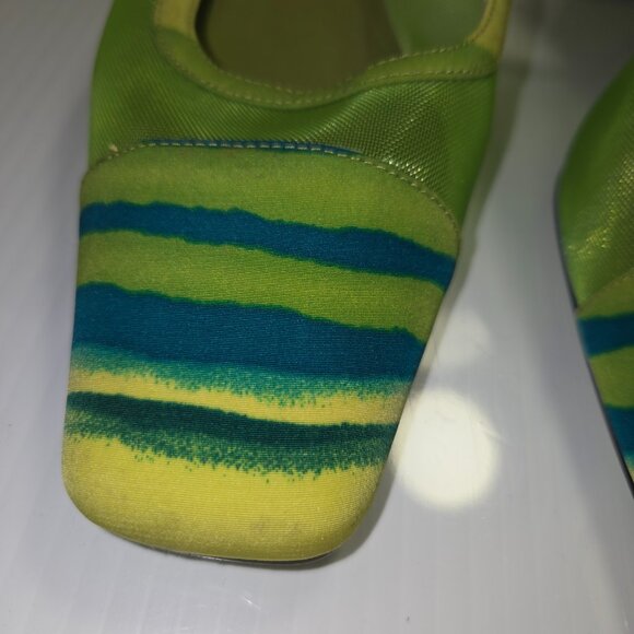 Coup D'Etat LTD Zany Women's Green Striped Block Heels Slingback Pumps Size 9.5 - Picture 5 of 10